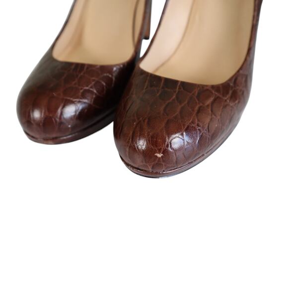 Ann Taylor Womens Leather Pumps Size 8 Faux Croc Embossed Brown Classy Heels - Picture 4 of 12